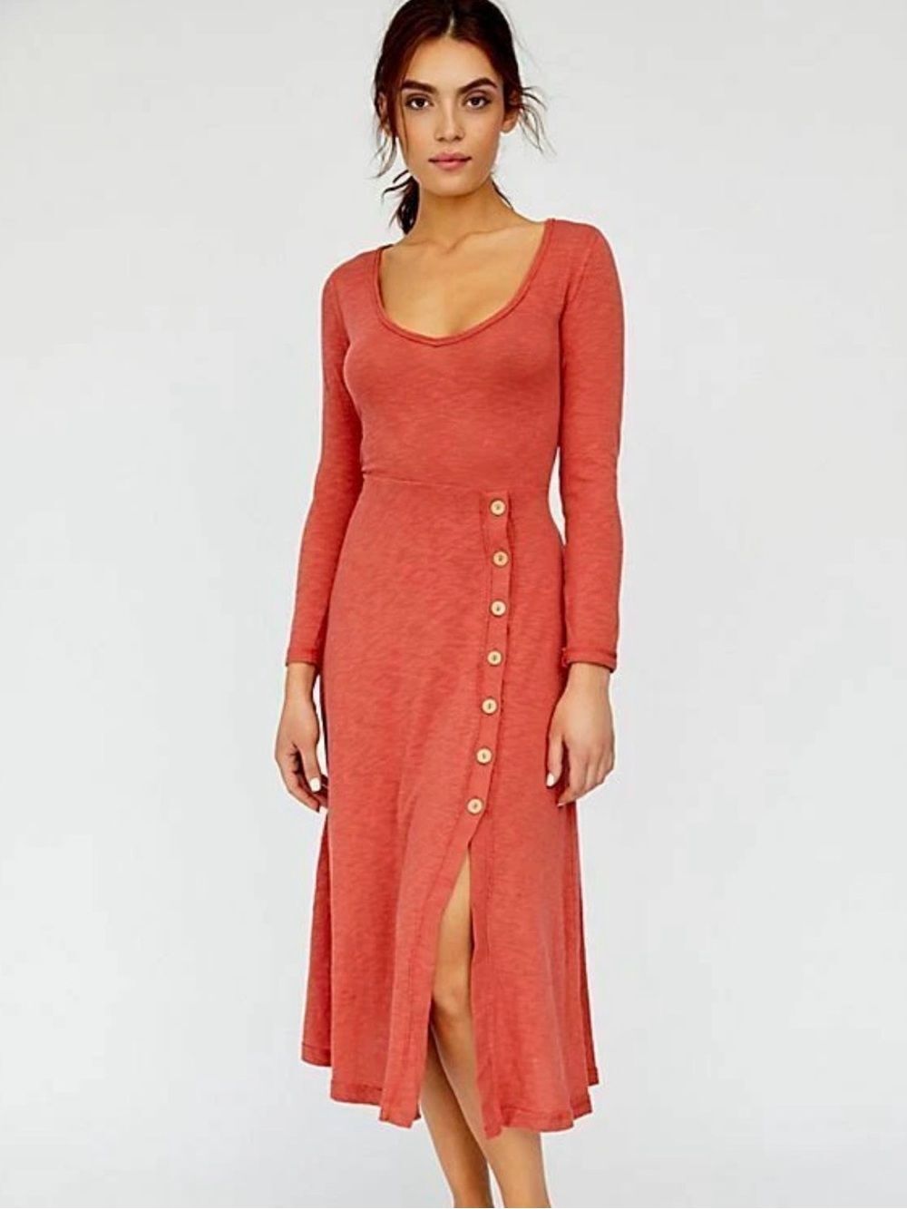 Free People FP Beach Starlight Midi Dress S Small Rust Cutout Back Button Slit
